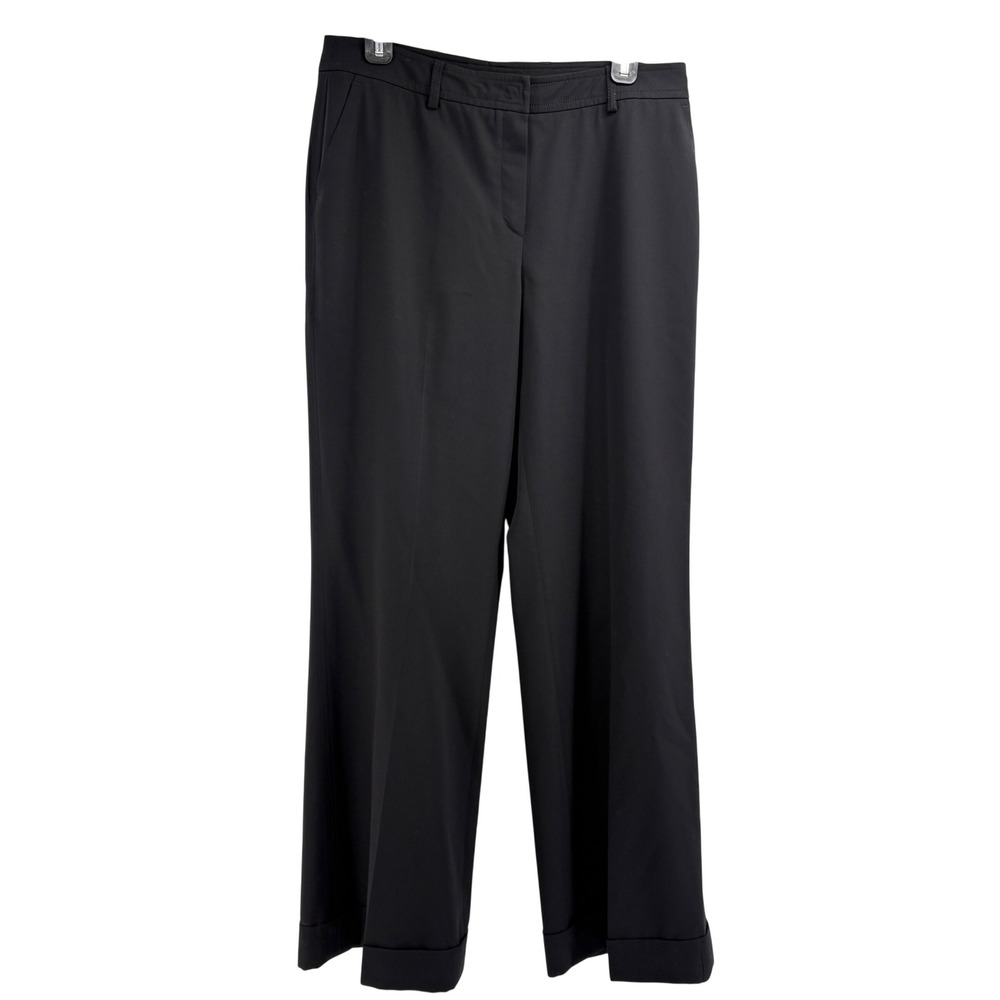 Akris Black 100%‎ Wool Wide Leg Cuffed Trousers Pants Size US 8 F 40 D 38